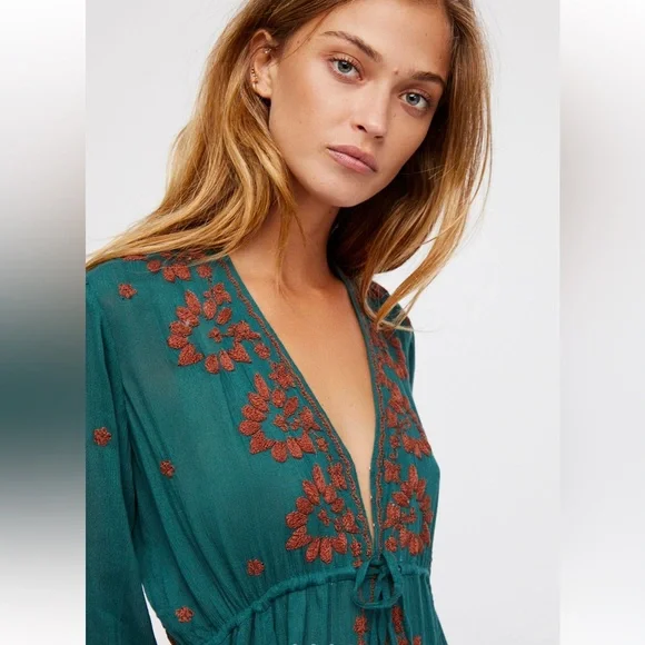 Free People Embroidered Fable Midi Dress - Green - Picture 3 of 5